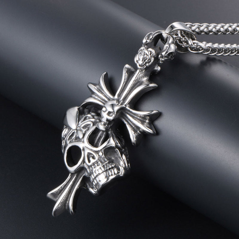 Skull Ghost Head Cross Necklace Pendant Men