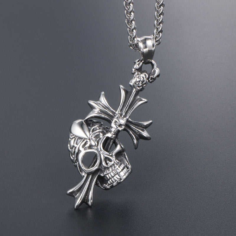 Skull Ghost Head Cross Necklace Pendant Men